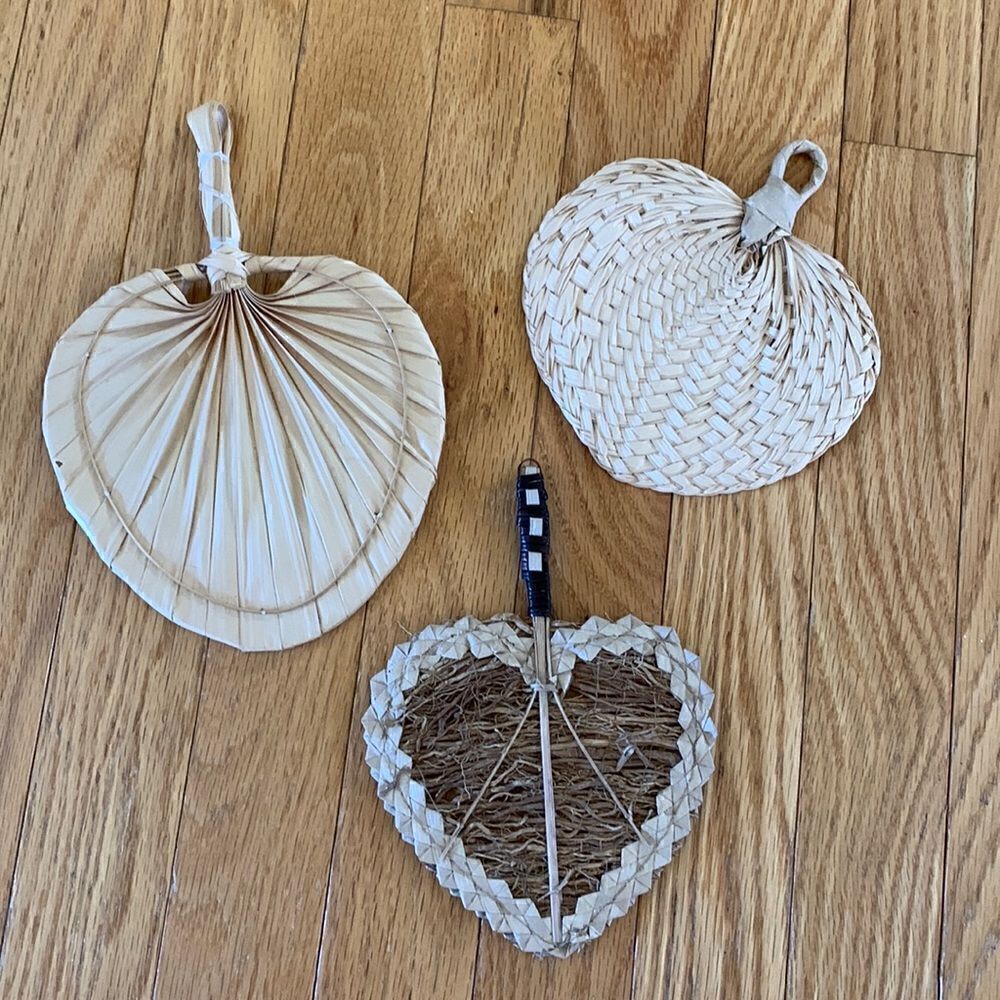 Vintage Seagrass Set of 3 Fan gallery Wall Decor Natural woven‎ Rattan Wicker
